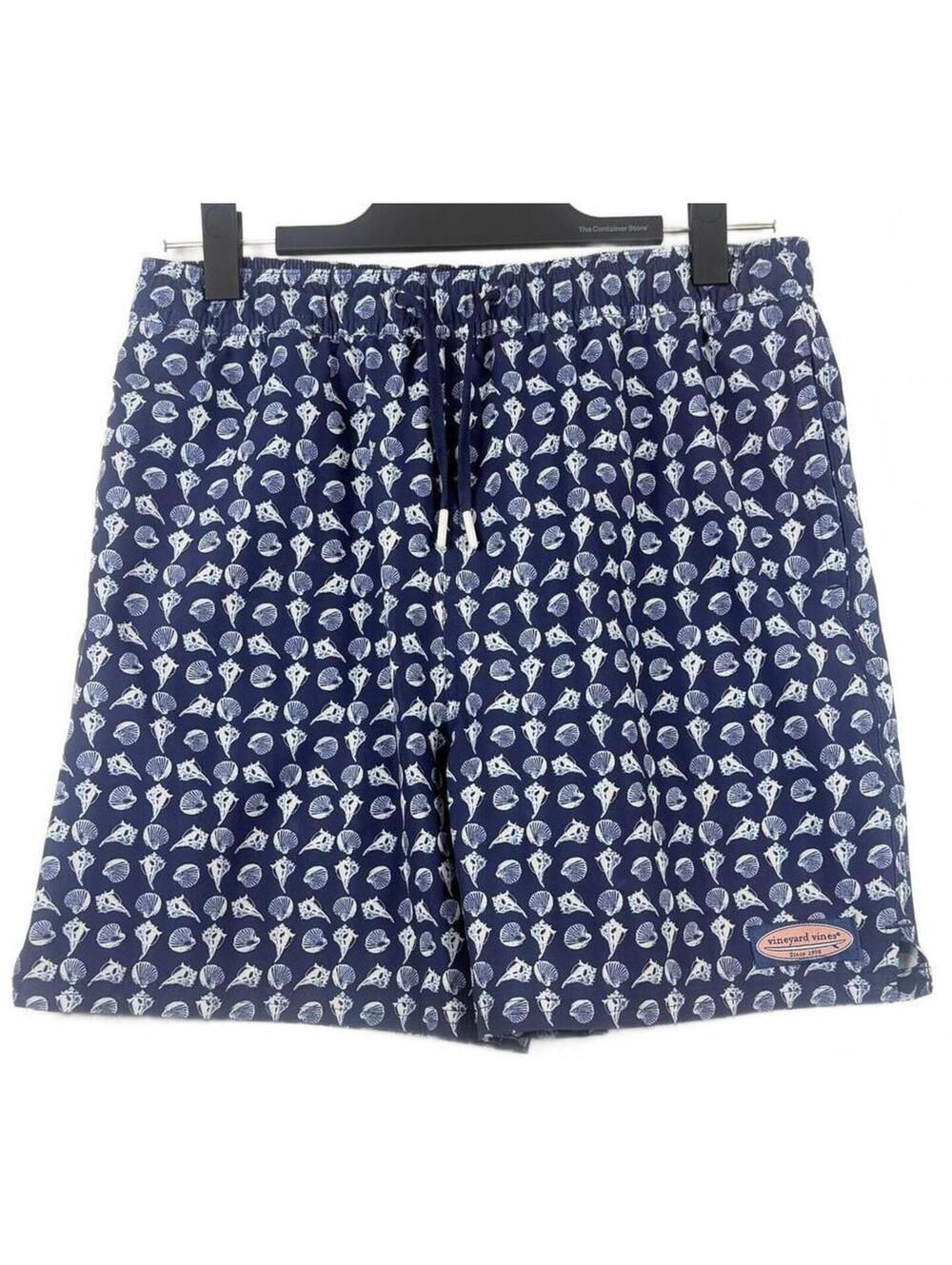 NWOT Title: Vineyard Vines Boys Chappy Swim Trunks Navy Seashell Print Size XL